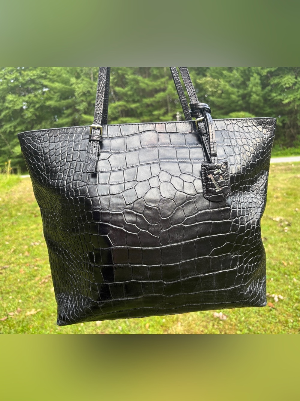 Furla Croc Embossed Leather Shoulder Bag
